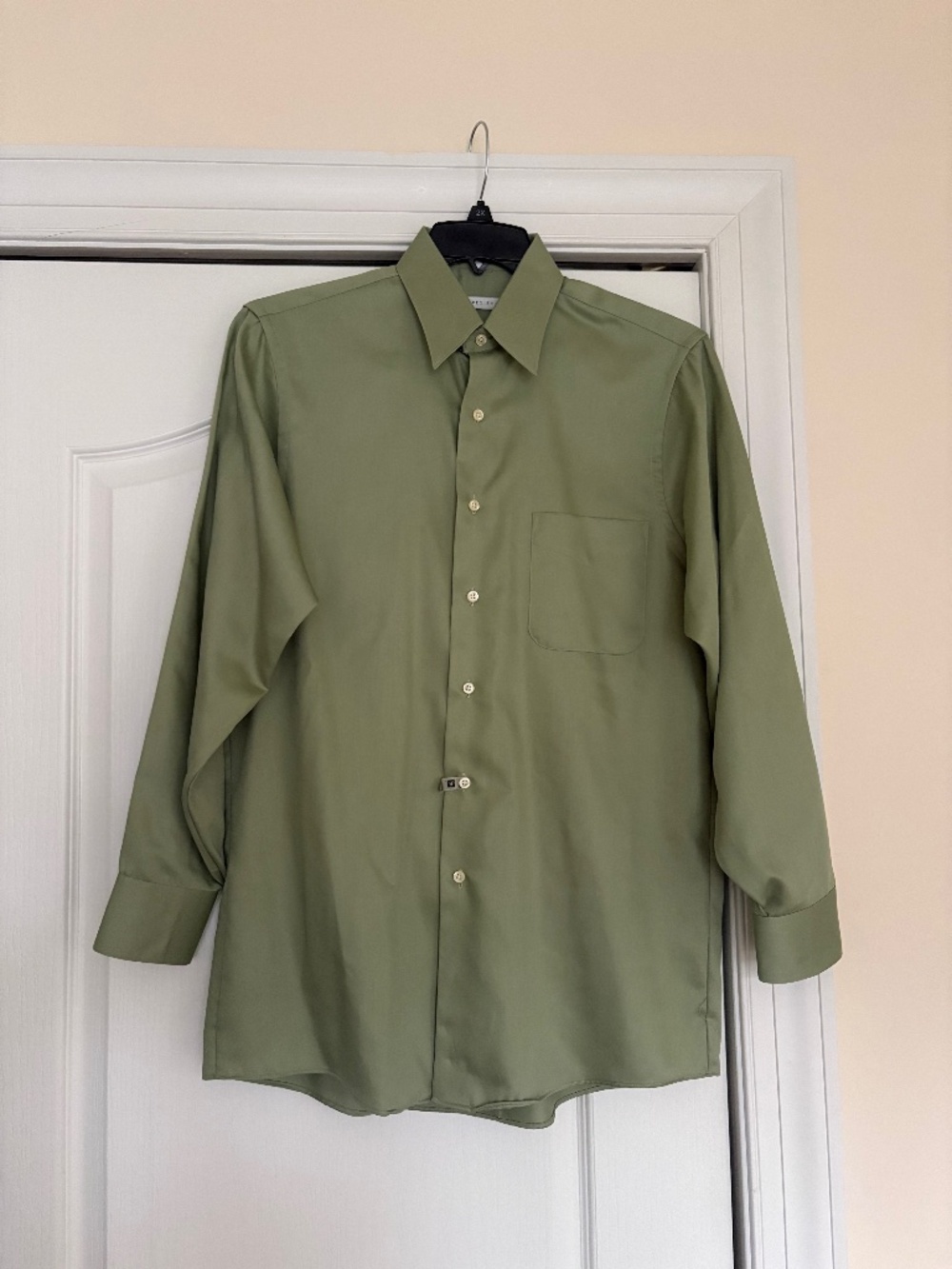 Geoffrey Beene Sateen Dress Shirt Medium 15 32/33 Green Wrinkle Free
